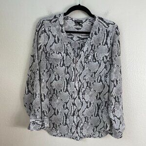 Express Womens Medium Snake Print Zip Front Blouse Roll Tab Sleeve Shirt